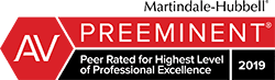 Martindale-Hubbell | AV Preeminent | Peer Rated for Highest Level of Professional Excellence | 2019
